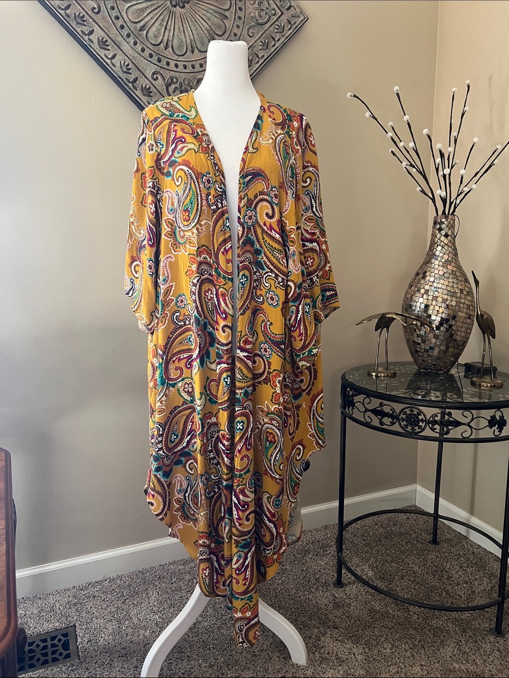 Mustard Paisley Kimono Cover-Up XXL
